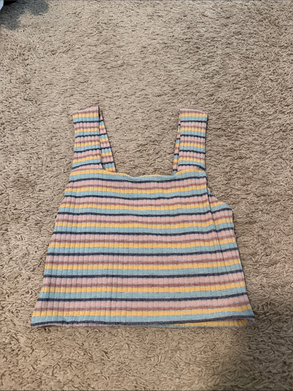 American Eagle Outfitters Pastel Striped Ribbed Square-Neck Tank